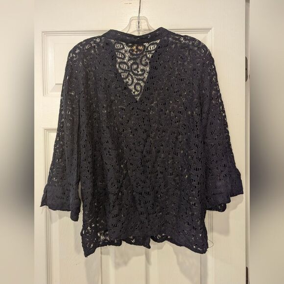 Ruby Rd. Women's Black Navy Lace Sheer 3/4 Sleeve Embellished Button Shirt 18W - Picture 8 of 8